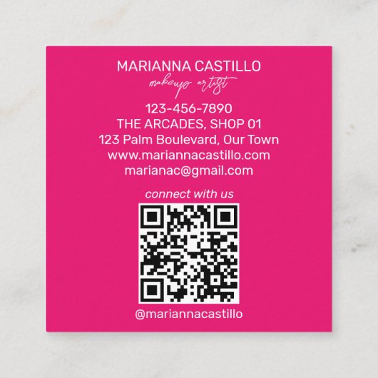 はっきりしたカラフルピンクの花モダンテンプレート スクエア名刺 (裏面)