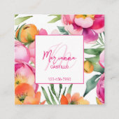 はっきりしたカラフルピンクの花モダンテンプレート スクエア名刺 (正面)
