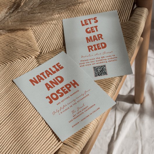 はっきりしたカラフルファンキーユニークQRコード結婚s 招待状