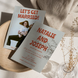 はっきりしたカラフルファンキーレトロ明るい写真結婚s 招待状