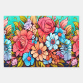 はっきりしたカラフルフローラインスパイアヴィンテージ ラッピングペーパーシート (正面2)