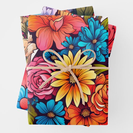 はっきりしたカラフルフローラインスパイアヴィンテージ ラッピングペーパーシート (インサイチュ)