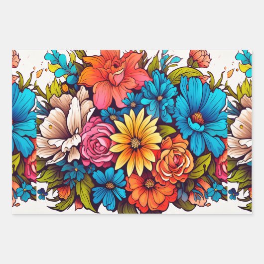 はっきりしたカラフルフローラインスパイアヴィンテージ ラッピングペーパーシート (正面)