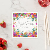 はっきりしたカラフルフローラサマーシックピンク結婚ズ スタンダードカクテルナプキン (インサイチュ)