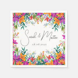 はっきりしたカラフルフローラサマーシックピンク結婚ズ スタンダードカクテルナプキン