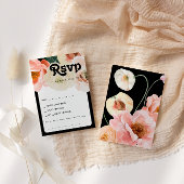 はっきりしたカラフルフローラブラックソングリクエストRSVPカード 出欠カード