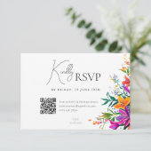 はっきりしたカラフルフローラ夏シック結婚フラワー 出欠カード (スタンド正面)