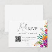 はっきりしたカラフルフローラ夏シック結婚フラワー 出欠カード (正面/裏面)
