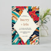 はっきりしたカラフルフローラ結婚レトロ 箔招待状 (立ち正面)