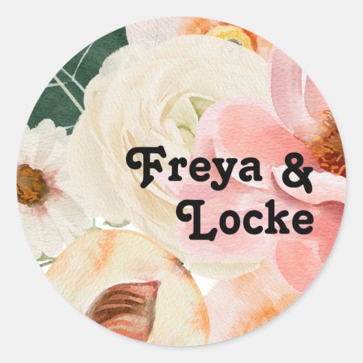 はっきりしたカラフルフローラ |の結婚封筒用シール ラウンドシール (正面)