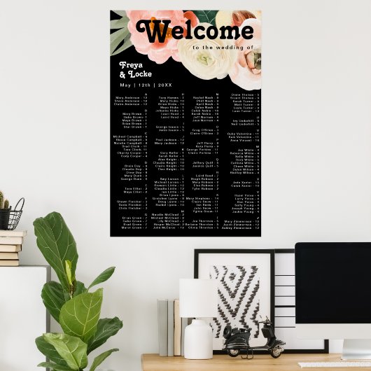 はっきりしたカラフルフローラ |アルファベットの黒い座席 ポスター (ホームオフィス)