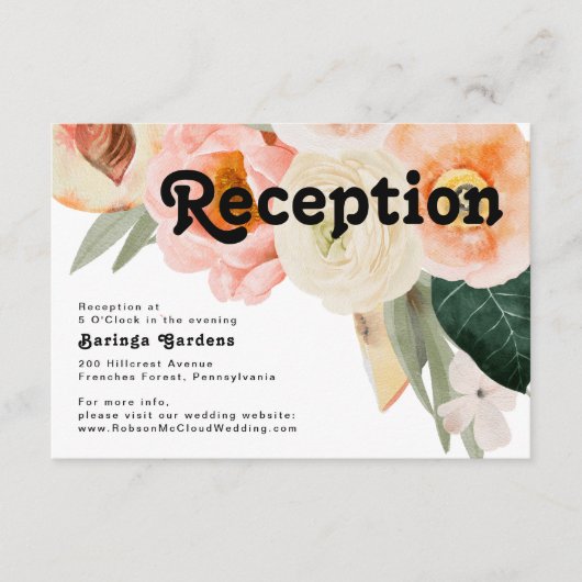 はっきりしたカラフルフローラ |ウェディングレセプションカード エンクロージャーカード (正面)