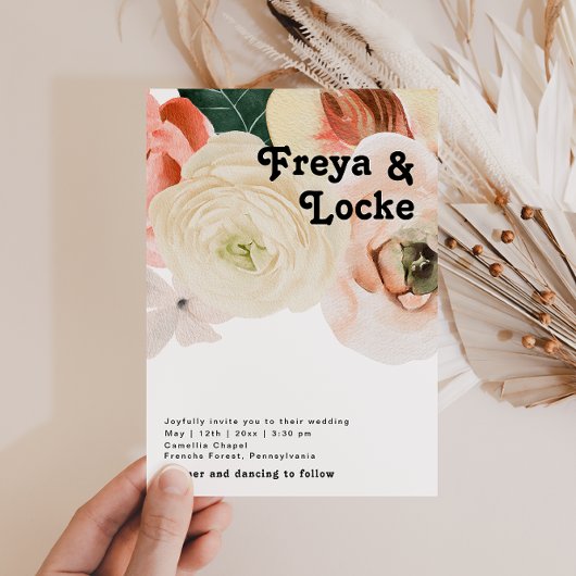 はっきりしたカラフルフローラ |カジュアル結婚式招待状 招待状