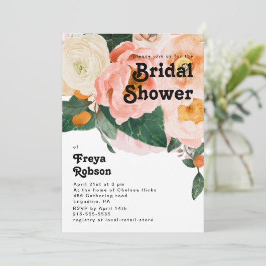 はっきりしたカラフルフローラ |ブライダルシャワー 招待状 (スタンド正面)
