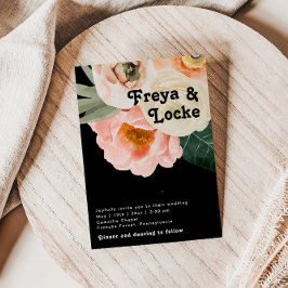 はっきりしたカラフルフローラ |ブラックカジュアルフォトモノグラム 招待状