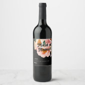 はっきりしたカラフルフローラ・ブラックメイド・オブ・オーナー（花嫁付き添い人）案 ワインラベル (正面)