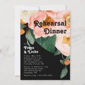 はっきりしたカラフルフローラ |ブラックリハーサルディナー 招待状 (正面)