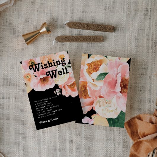 はっきりしたカラフルフローラ |ブラック結婚の願い井戸 エンクロージャーカード