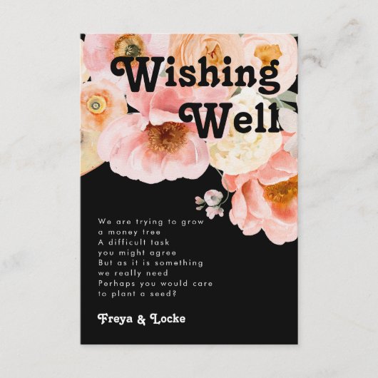 はっきりしたカラフルフローラ |ブラック結婚の願い井戸 エンクロージャーカード (正面)