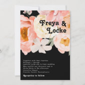 はっきりしたカラフルフローラ |ブラック結婚式招待状 招待状 (正面)