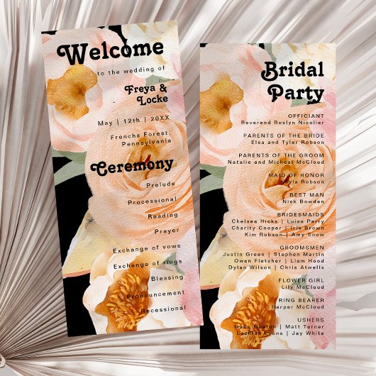 はっきりしたカラフルフローラ |ブラック結婚式 プログラム