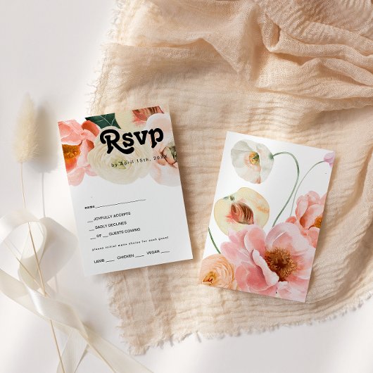 はっきりしたカラフルフローラ |メニュー選択RSVPカード 出欠カード