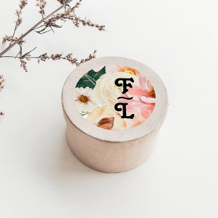 はっきりしたカラフルフローラ  丸型モノグラム ラウンドシール