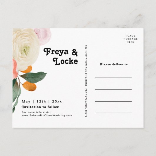 はっきりしたカラフルフローラ |写真の保存日付 インビテーションポストカード (裏面)