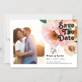 はっきりしたカラフルフローラ |日付を水平に保存 マグネット招待状 (正面)