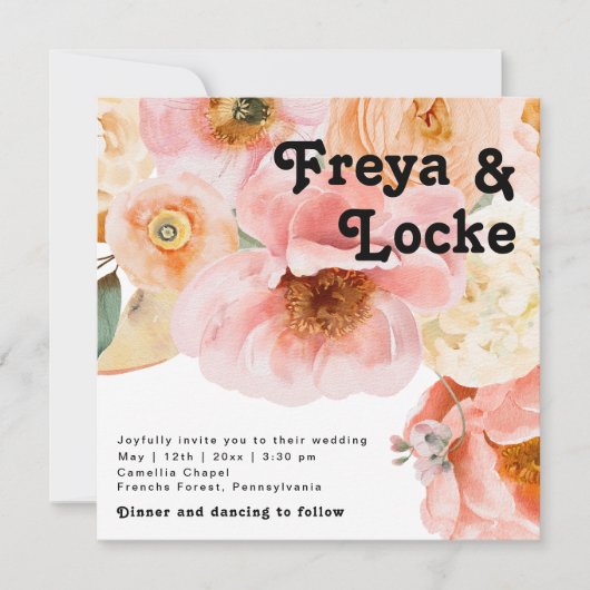 はっきりしたカラフルフローラ |正方形の写真結婚ズ 招待状 (正面)