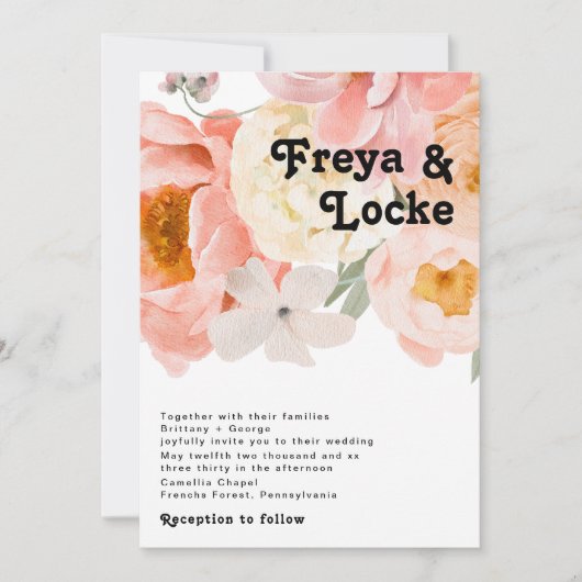 はっきりしたカラフルフローラ |結婚式招待状 招待状 (正面)