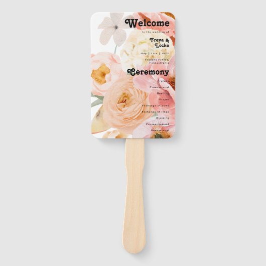 はっきりしたカラフルフローラ |結婚式 プログラム ハンドファン (正面)