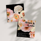 はっきりしたカラフルフローラ |黒い四角結婚形 招待状