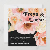 はっきりしたカラフルフローラ |黒い四角結婚形 招待状 (正面)