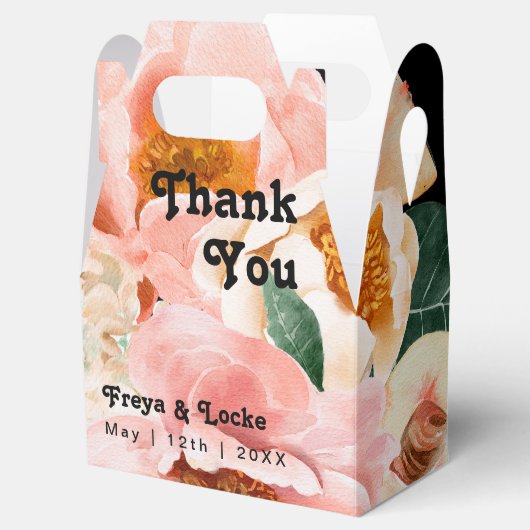 はっきりしたカラフルフローラ |黒い結婚式の引き出物ボックス フェイバーボックス (オープン)