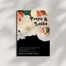 はっきりしたカラフルフローラ |黒カジュアル結婚の 招待状