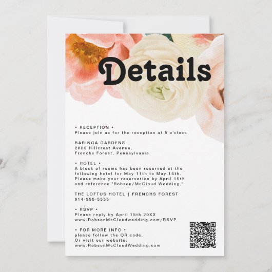 はっきりしたカラフルフローラ | All In One 結婚's Invitati 招待状 (裏面)