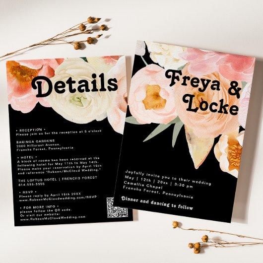 はっきりしたカラフルフローラ | Black All 結婚 In One's 招待状