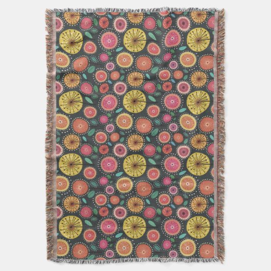 はっきりしたカラフルボホシックフォークフローラ スローブランケット (正面縦)