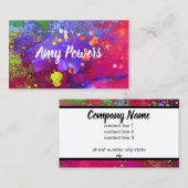 はっきりしたカラフルモダン抽象芸術水色（ばちゃばちゃ）跳ねる 名刺 (正面/裏面)