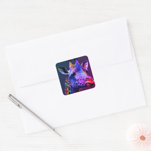 はっきりしたカラフルレインボーキリンかわいい動物園 スクエアシール (封筒)