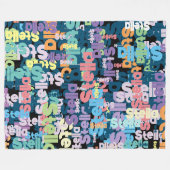 はっきりしたカラフルレトロの繰り返し名カスタム フリースブランケット (正面(横))