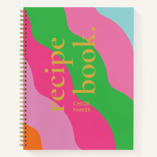 はっきりしたカラフルレトロモダンと金ゴールド名レシピ ノートブック (正面)