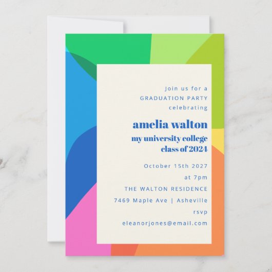 はっきりしたカラフル抽象芸術レインボー卒業党 招待状 (正面)