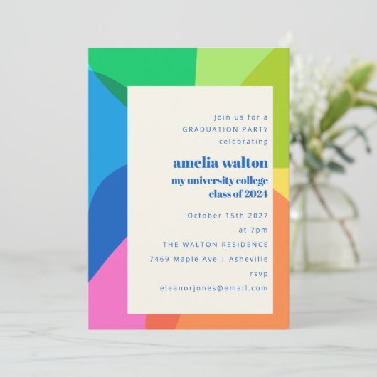 はっきりしたカラフル抽象芸術レインボー卒業党 招待状 (スタンド正面)
