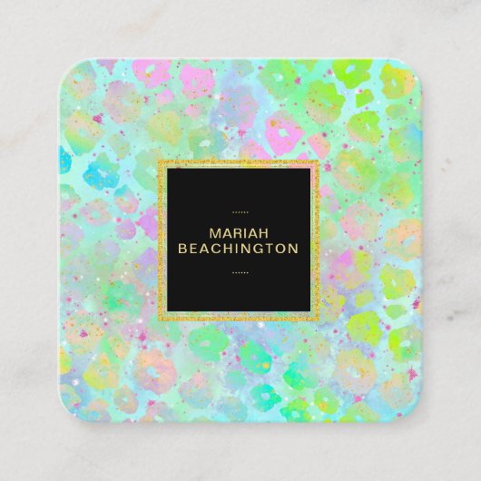 ** はっきりしたカラフル抽象芸術動物AP93ネオン金ゴールド スクエア名刺 (正面)