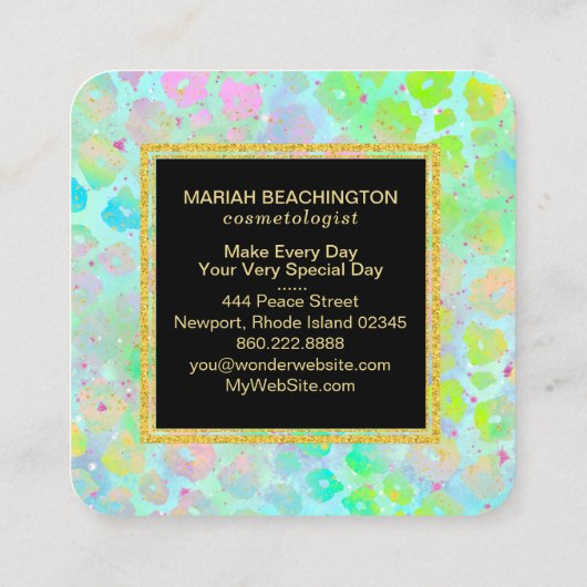 ** はっきりしたカラフル抽象芸術動物AP93ネオン金ゴールド スクエア名刺 (裏面)