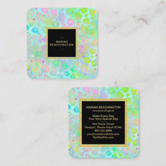 ** はっきりしたカラフル抽象芸術動物AP93ネオン金ゴールド スクエア名刺 (正面/裏面)