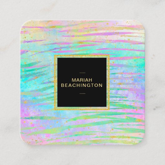 ** はっきりしたカラフル抽象芸術動物AP93金ゴールドネオン スクエア名刺 (正面)