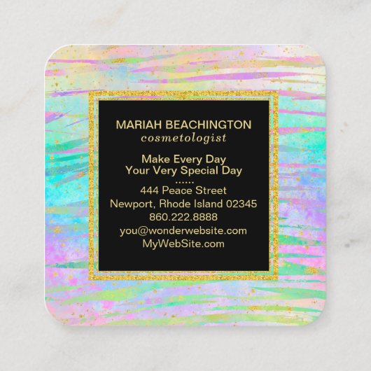 ** はっきりしたカラフル抽象芸術動物AP93金ゴールドネオン スクエア名刺 (裏面)